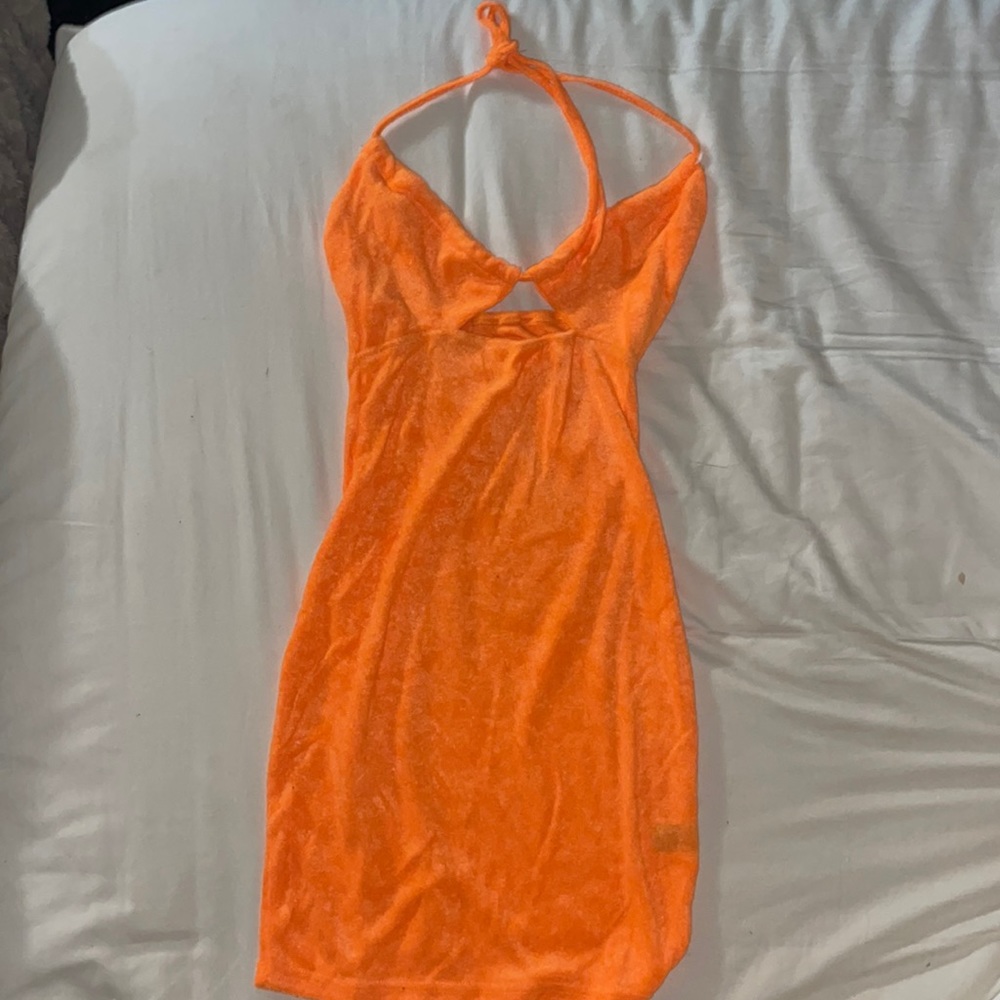 Orange Velour Y2K Sundress S midi dress mini day bright